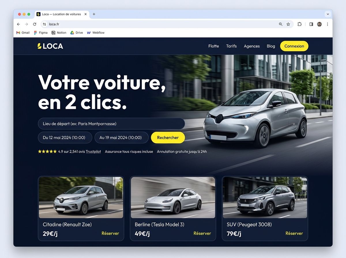 Modèle de site agence de location de voitures